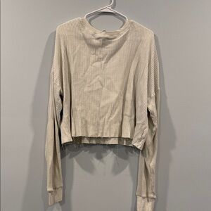 Stylish Cream Ribbed Women's Sweatshirt